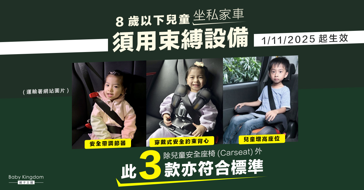 8歲以下兒童坐私家車11.1起須用束縛設備　邊啲符合標準？